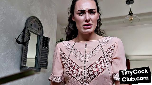 Femdom CFNM babe mocking small cock and teasing