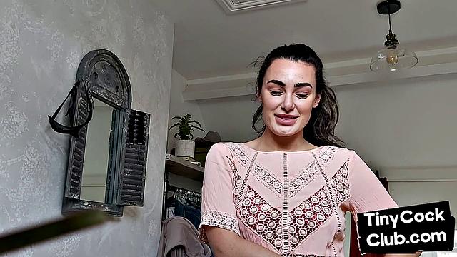 Femdom CFNM babe mocking small cock and teasing