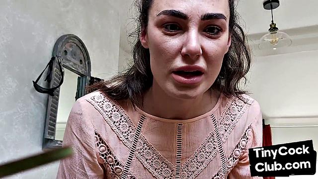 Femdom CFNM babe mocking small cock and teasing