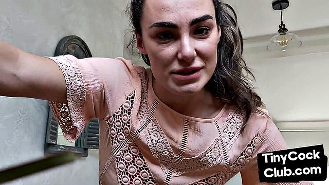 Femdom CFNM babe mocking small cock and teasing