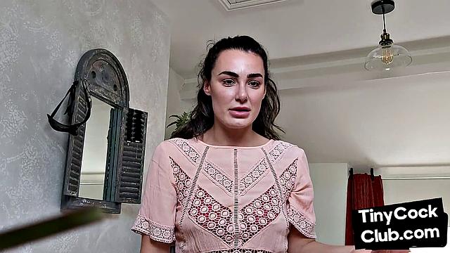 Femdom CFNM babe mocking small cock and teasing