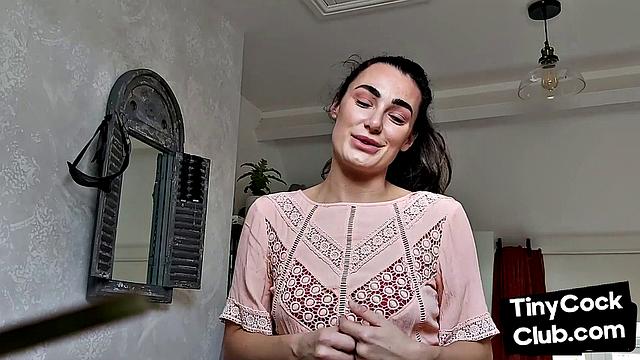 Femdom CFNM babe mocking small cock and teasing