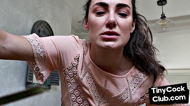 Femdom CFNM babe mocking small cock and teasing