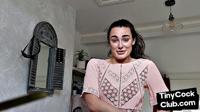 Femdom CFNM babe mocking small cock and teasing