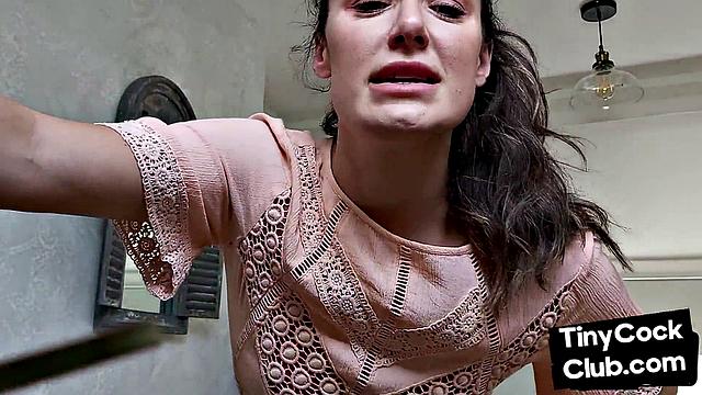 Femdom CFNM babe mocking small cock and teasing