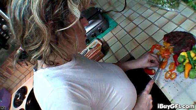 Horny blonde gets down and dirty sucking on hard dick