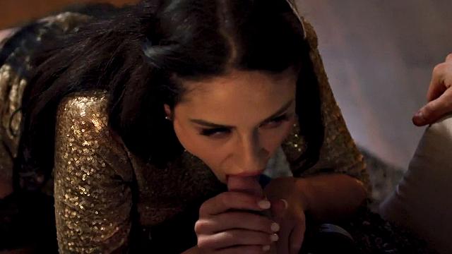 Striptease babe gets doggystyled by client after deepthroat