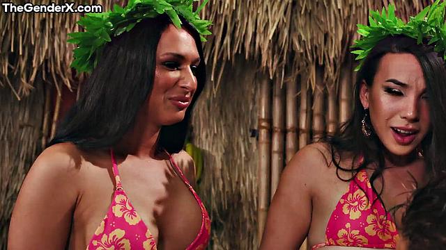 Cumhungry trans slut swallows cum