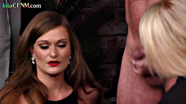 Classy CFNM babes give HJ to old guy