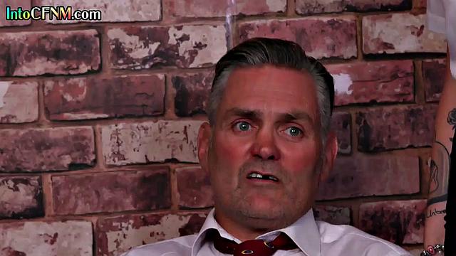 Classy CFNM babes give HJ to old guy