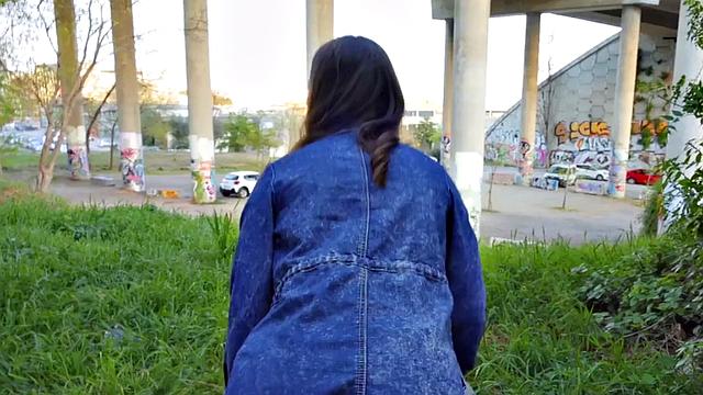 A hot brunette in stockings get her tight pussy stuffed outside in POV