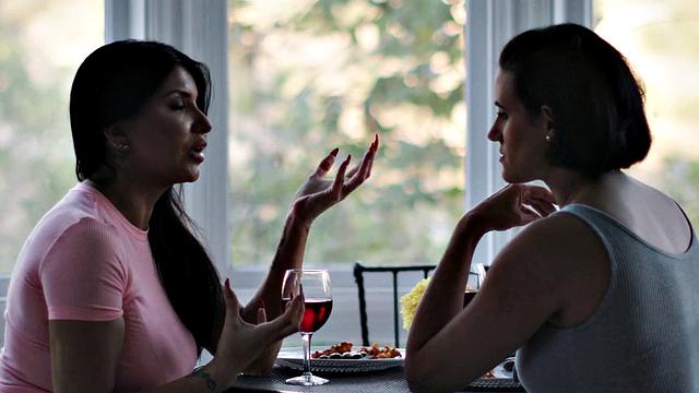 Lez squirting strapon sex between busty big boobed babes