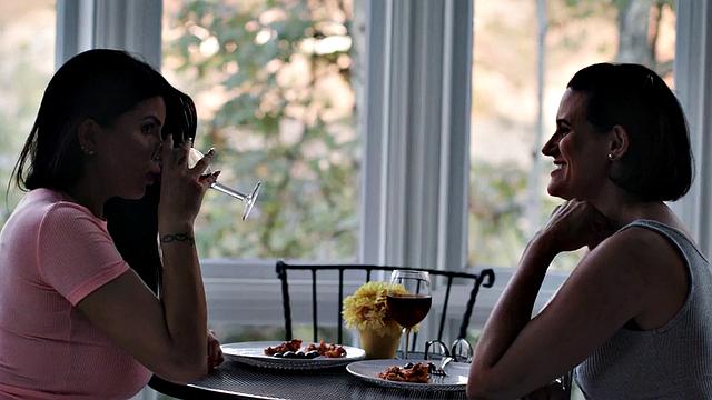 Lez squirting strapon sex between busty big boobed babes