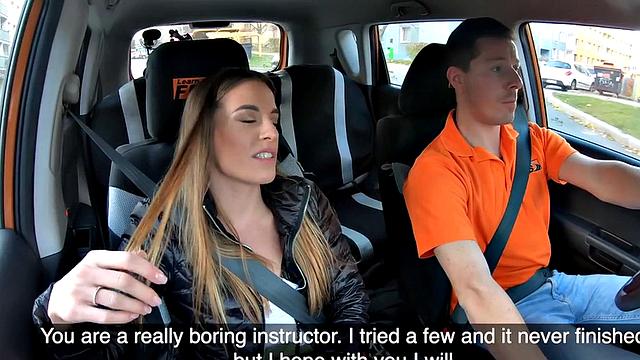 Driving amateur babe fucked in car outdoor by tutor