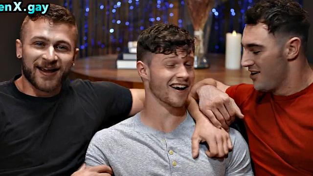 Chiseled men in bareback orgy