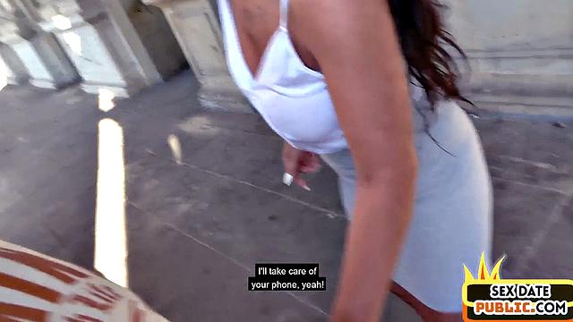 Real pickedup girl gives public cocksuck