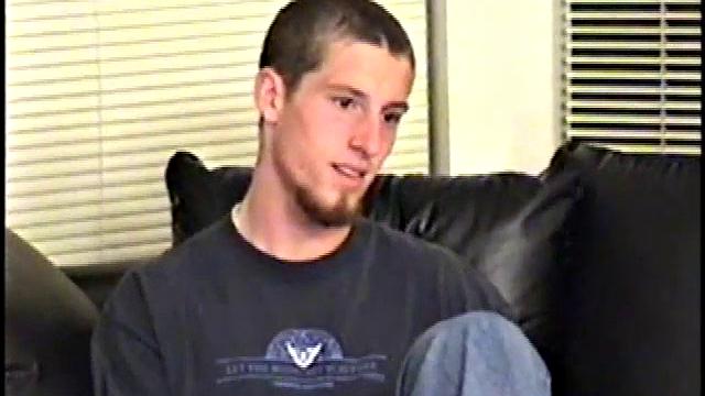 Ben is watching when Adam walks in. Ben unleashes Adam's cock and goes down on it. He then gets his own cock out and Adam takes it all into his mouth.