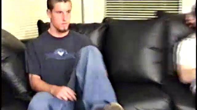 Ben is watching when Adam walks in. Ben unleashes Adam's cock and goes down on it. He then gets his own cock out and Adam takes it all into his mouth.