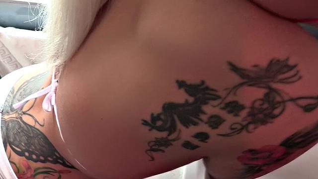 Arsehole's tattooed ass drilled by cop while wearing high heels and pierced earings