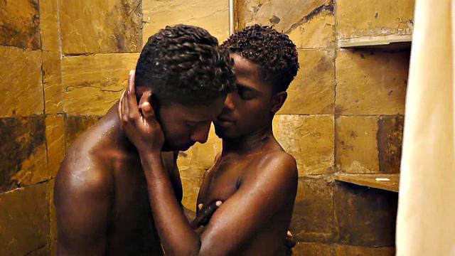 Ebony twink stuffing amateur after shower