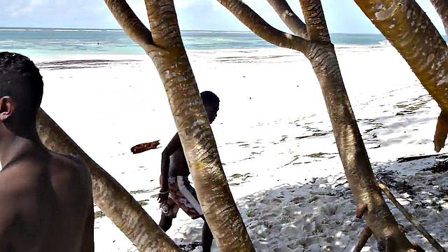 Ebony twink stuffing amateur after shower