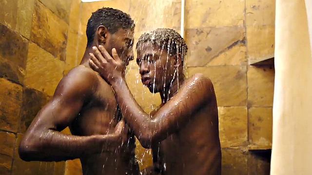 Ebony twink stuffing amateur after shower