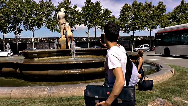 Blonde euroslut having outdoor sex and gives head