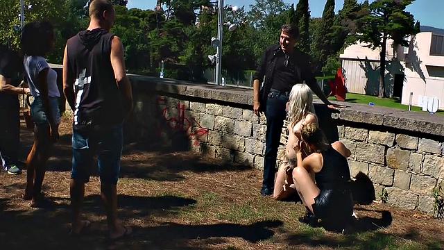 Blonde euroslut having outdoor sex and gives head