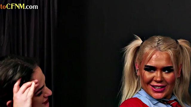 CFNM college femdom babes suck professor in 3some