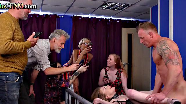 Brits CFNM babe gets fucked in front of group