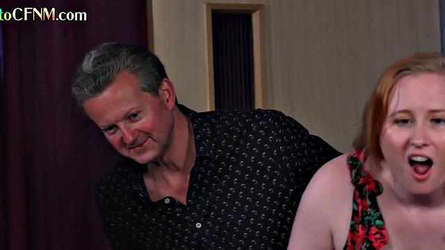 Brits CFNM babe gets fucked in front of group