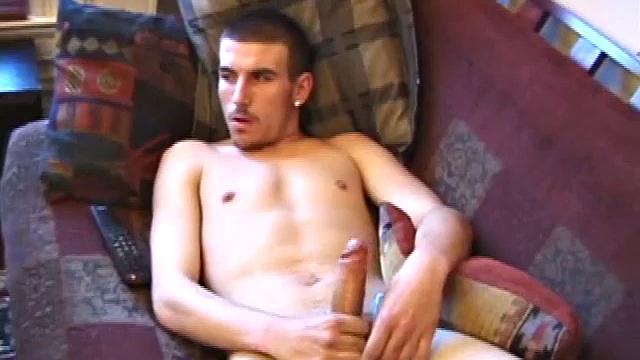 Sebastian fast forwards TV scenes while jerking off to find the right stimulation, then cums