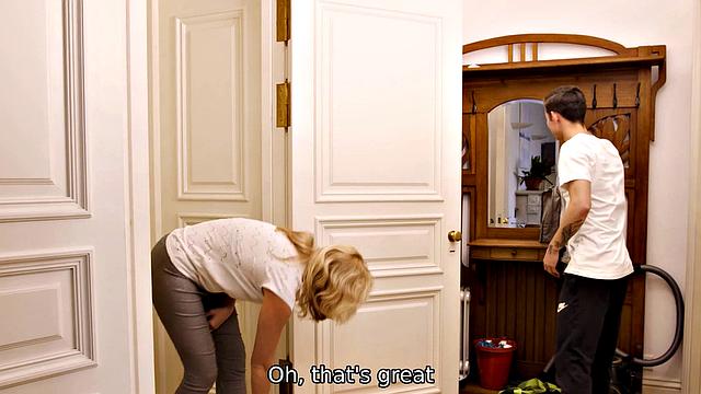 SHAME4K. Boy follows mature blonde to the shower room and fucks her