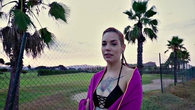 Shorthair inked babe paid to suck in POV before outdoor action