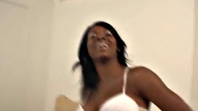 Cum sucking busty ebony gives blowjob