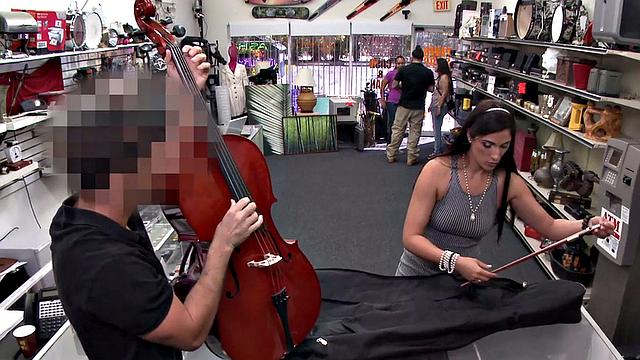 Pawnshop slut fucks after face fuck for better price