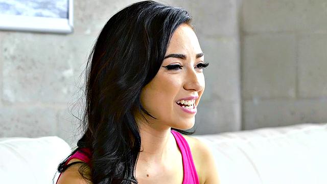 Brunette bombshell gets her pussy pounded in doggystyle while wearing high heels