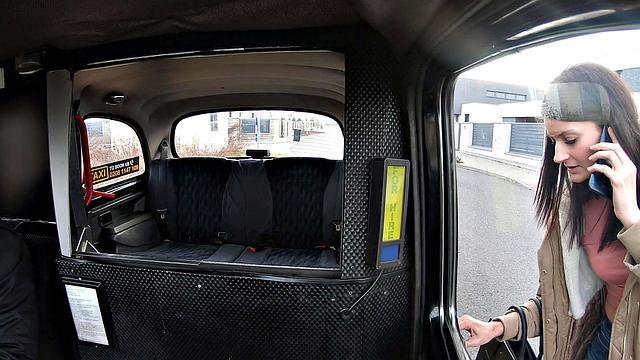 Czech brunette with small tits tries deepthroating and fucking in reverse cowgirl on taxi ride