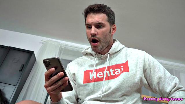 Athletic teen with pink nips cheats in gym