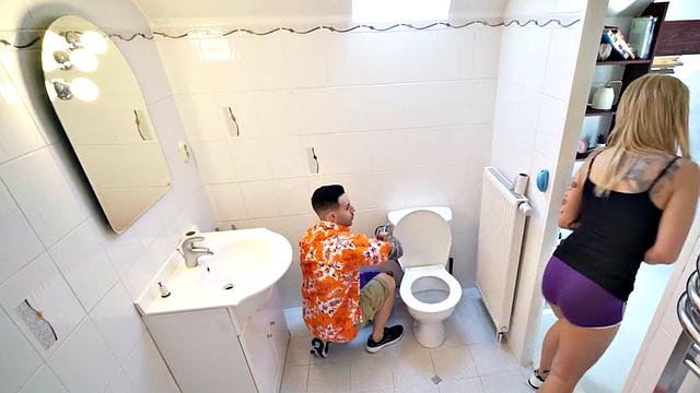 Big-titted hostel babe banged by roommate in threesome