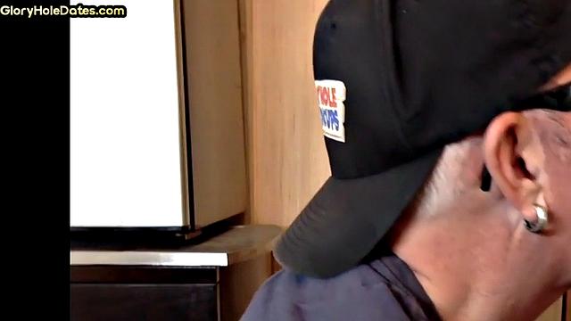 Bottom DILF gets sucked and fucked in gloryhole homemade scene