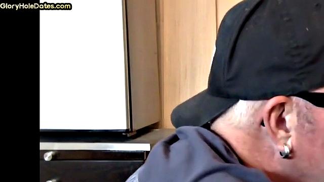 Bottom DILF gets sucked and fucked in gloryhole homemade scene