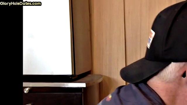 Bottom DILF gets sucked and fucked in gloryhole homemade scene