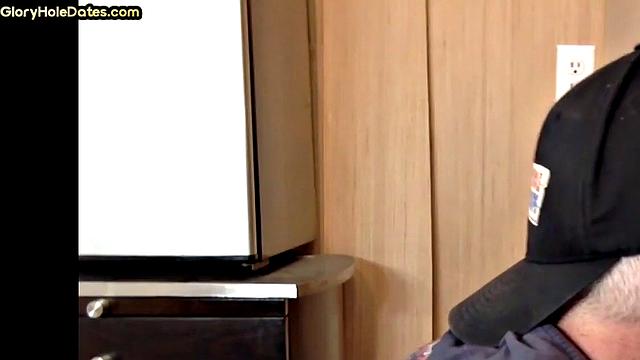 Bottom DILF gets sucked and fucked in gloryhole homemade scene