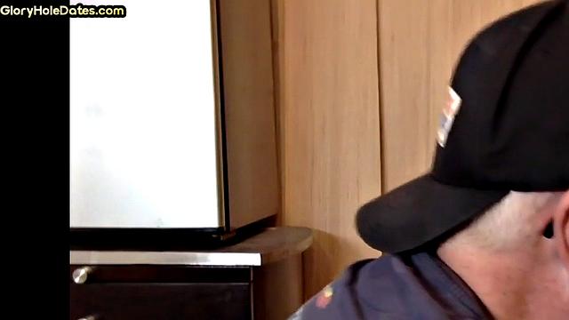 Bottom DILF gets sucked and fucked in gloryhole homemade scene