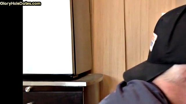 Bottom DILF gets sucked and fucked in gloryhole homemade scene