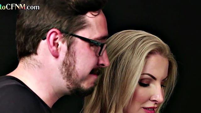 Border control sucking and jerking cock in CFNM 3some