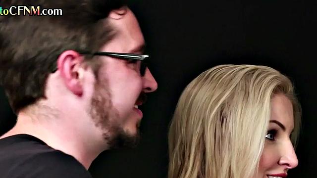 Border control sucking and jerking cock in CFNM 3some