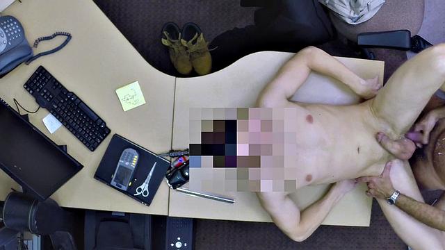 suited man fucks pawnshop owner in office till cumshot