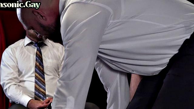Suited masonic DILF whips twinks in front of voyeur